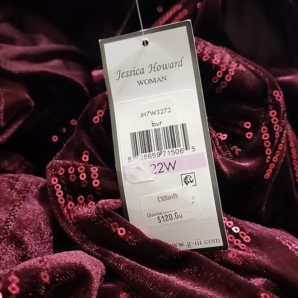 Jessica Howard Burgundy Sequined Velvet Cold Shoulder Shift Dress‎ Plus Size 22 - Picture 6 of 8